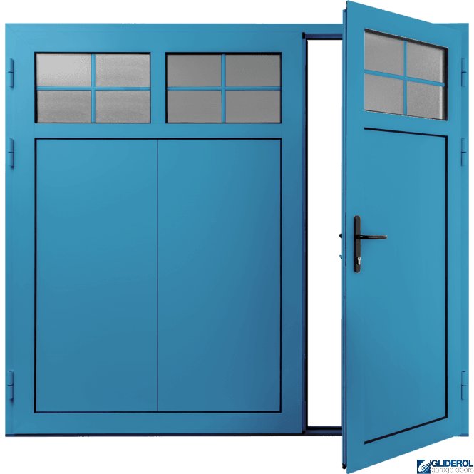 Gliderol LIGHT-BLUE (RAL5012) Insulated Traditional Vertical Wide Rib Side Hinged Garage Door (1/3)
