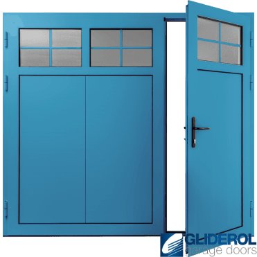LIGHT-BLUE (RAL5012) Insulated Traditional Vertical Wide Rib Side Hinged Garage Door (1/3)