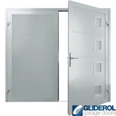 LIGHT-GREY (RAL7035) Insulated Porthole Side Hinged Garage Door