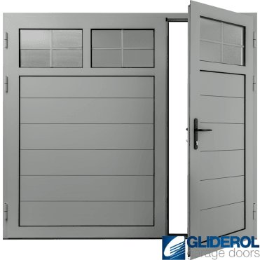 LIGHT-GREY (RAL7035) Insulated Traditional Horizontal Medium Rib Side Hinged Garage Door (1/3)