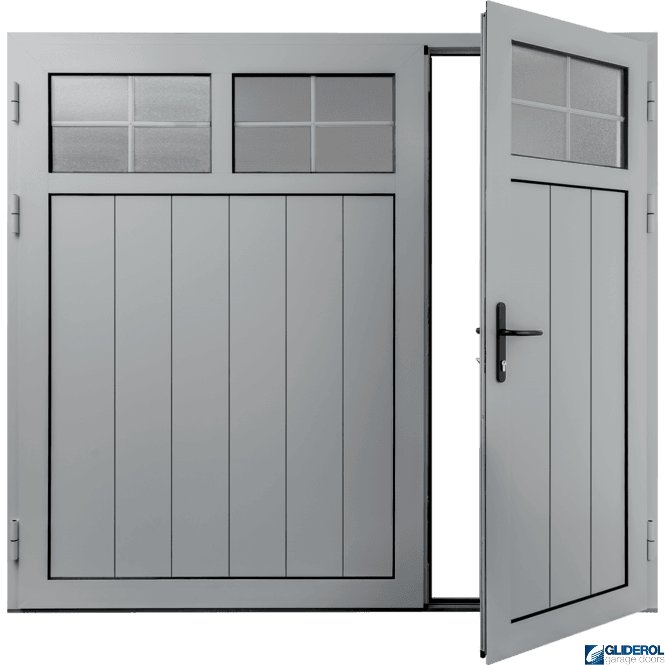 Gliderol LIGHT-GREY (RAL7035) Insulated Traditional Vertical Medium Rib Side Hinged Garage Door (1/3)