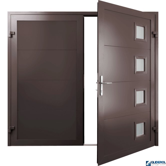 Gliderol MAHOGANY-BROWN (RAL8016) Insulated Porthole Side Hinged Garage Door