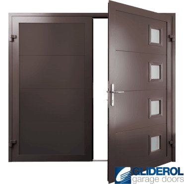 MAHOGANY-BROWN (RAL8016) Insulated Porthole Side Hinged Garage Door