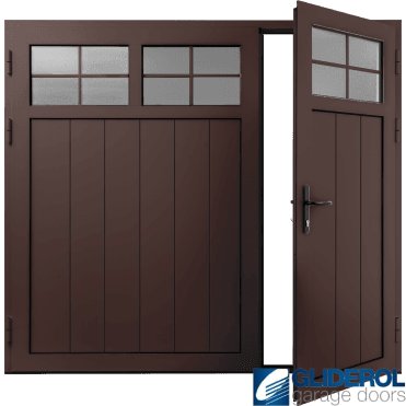 MAHOGANY-BROWN (RAL8016) Insulated Traditional Vertical Medium Rib Side Hinged Garage Door (1/3)