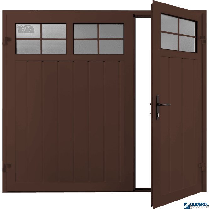 Gliderol MAHOGANY BROWN (RAL8016) Premium Vertical Medium Rib (non-insulated) Side Hinged Garage Door with windows (1/3)