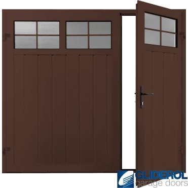 MAHOGANY BROWN (RAL8016) Premium Vertical Medium Rib (non-insulated) Side Hinged Garage Door with windows (1/3)