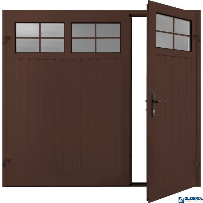 Gliderol MAHOGANY BROWN (RAL8016) Premium Vertical Standard Rib (non-insulated) Side Hinged Garage Door with windows (1/3)