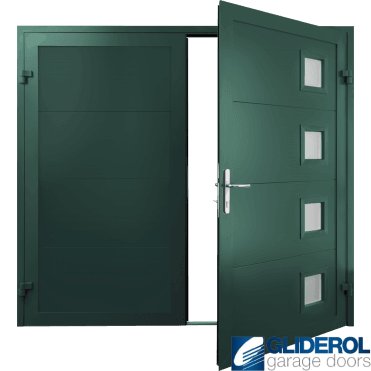 MOSS-GREEN (RAL6005) Insulated Porthole Side Hinged Garage Door