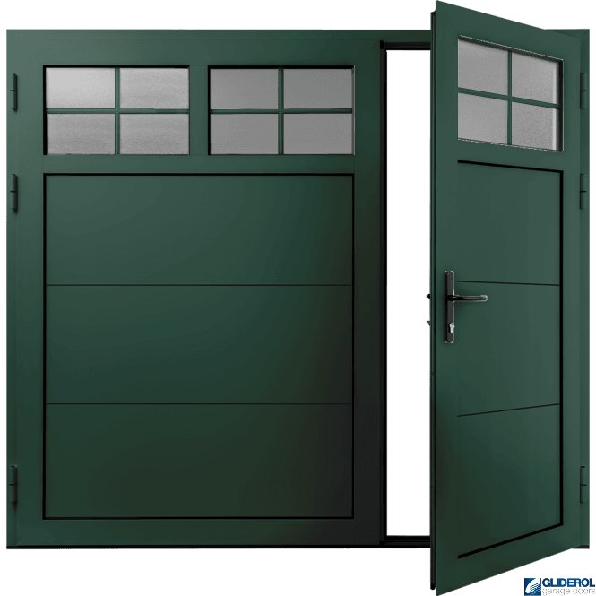 Gliderol MOSS-GREEN (RAL6005) Insulated Traditional Horizontal Wide Rib Side Hinged Garage Door (1/3)