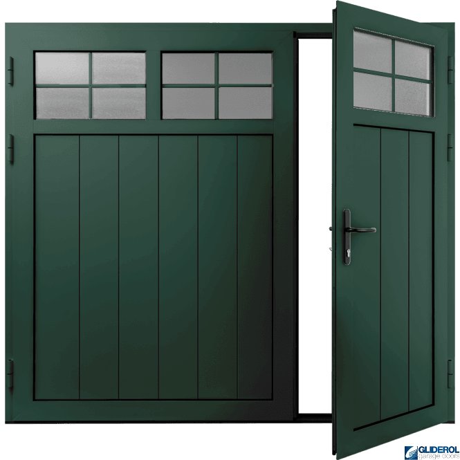 Gliderol MOSS-GREEN (RAL6005) Insulated Traditional Vertical Medium Rib Side Hinged Garage Door (1/3)
