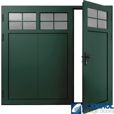 MOSS-GREEN (RAL6005) Insulated Traditional Vertical Wide Rib Side Hinged Garage Door (1/3)