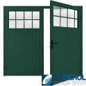 MOSS GREEN (RAL6005) Premium Hartshill Vertical Standard Rib (non-insulated) Side Hinged Garage Door with windows
