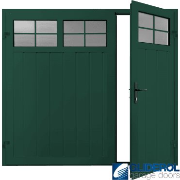 MOSS GREEN (RAL6005) Premium Vertical Medium Rib (non-insulated) Side Hinged Garage Door with windows (1/3)