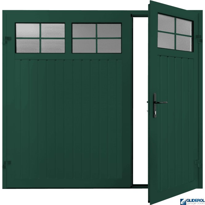 Gliderol MOSS GREEN (RAL6005) Premium Vertical Standard Rib (non-insulated) Side Hinged Garage Door with windows (1/3)