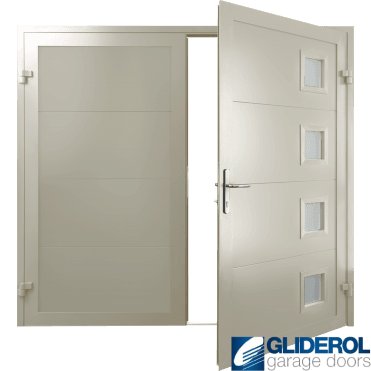 PEBBLE-GREY (RAL7032) Insulated Porthole Side Hinged Garage Door