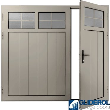 PEBBLE-GREY (RAL7032) Insulated Traditional Vertical Medium Rib Side Hinged Garage Door (1/3)