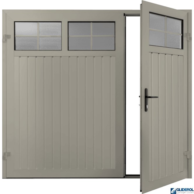 Gliderol PEBBLE GREY (RAL7032) Premium Vertical Standard Rib (non-insulated) Side Hinged Garage Door with windows (1/3)