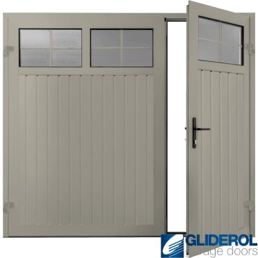 PEBBLE GREY (RAL7032) Premium Vertical Standard Rib (non-insulated) Side Hinged Garage Door with windows (1/3)