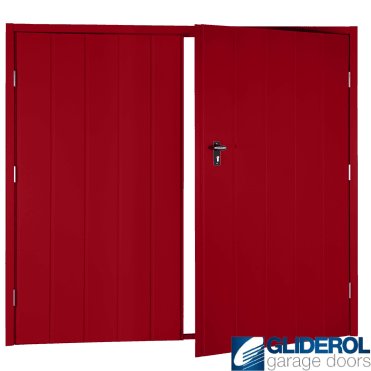 RUBY RED (RAL3003) Budget Vertical Medium Rib Side Hinged Garage Door
