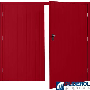 RUBY RED (RAL3003) Budget Vertical Standard Rib Side Hinged Garage Door