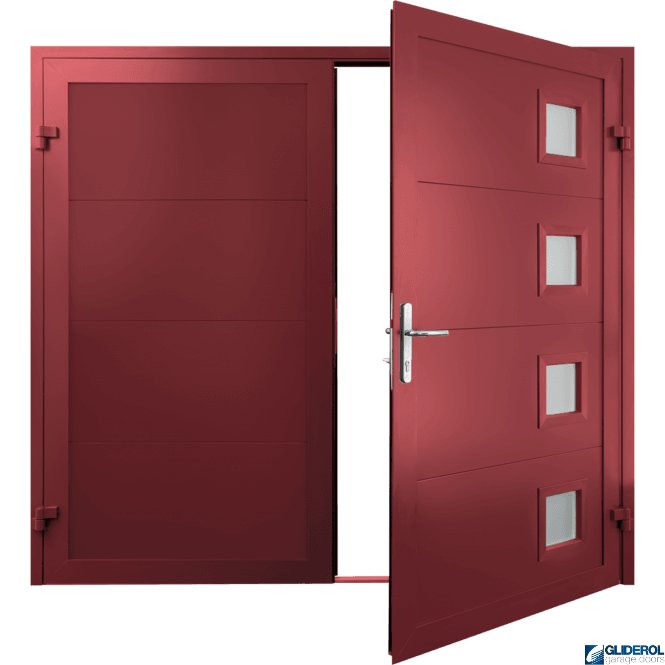 Gliderol RUBY-RED (RAL3003) Insulated Porthole Side Hinged Garage Door