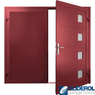 RUBY-RED (RAL3003) Insulated Porthole Side Hinged Garage Door