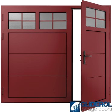 RUBY-RED (RAL3003) Insulated Traditional Horizontal Wide Rib Side Hinged Garage Door (1/3)