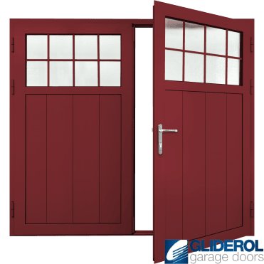 RUBY-RED (RAL3003) Insulated Traditional Vertical Medium Rib Side Hinged Garage Door