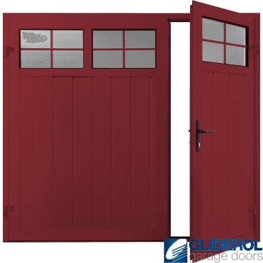 RUBY RED (RAL3003) Premium Vertical Medium Rib (non-insulated) Side Hinged Garage Door with windows (1/3)