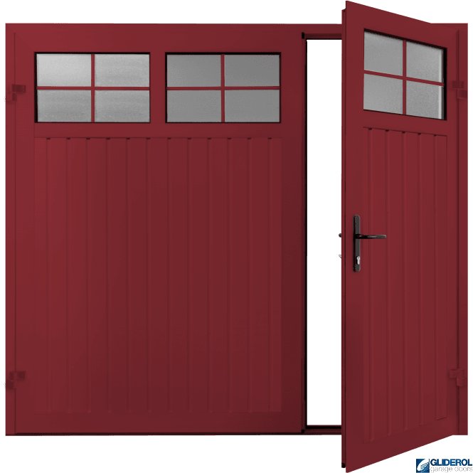 Gliderol RUBY RED (RAL3003) Premium Vertical Standard Rib (non-insulated) Side Hinged Garage Door with windows (1/3)