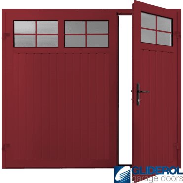 RUBY RED (RAL3003) Premium Vertical Standard Rib (non-insulated) Side Hinged Garage Door with windows (1/3)