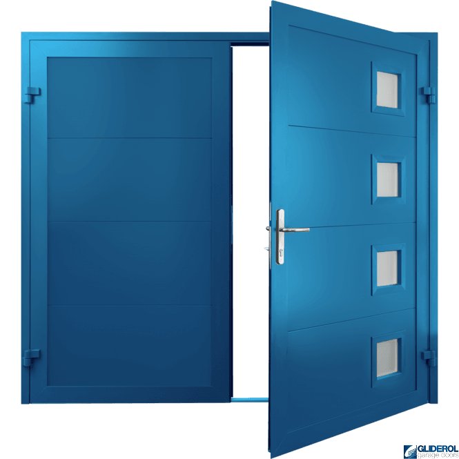 Gliderol SIGNAL-BLUE (RAL5005) Insulated Porthole Side Hinged Garage Door