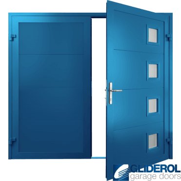 SIGNAL-BLUE (RAL5005) Insulated Porthole Side Hinged Garage Door