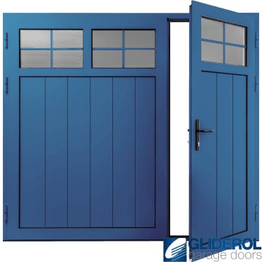 SIGNAL-BLUE (RAL5005) Insulated Traditional Vertical Medium Rib Side Hinged Garage Door (1/3)