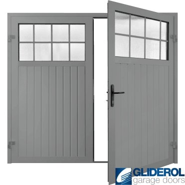 SIGNAL GREY (RAL7004) Premium Hartshill Vertical Standard Rib (non-insulated) Side Hinged Garage Door with windows