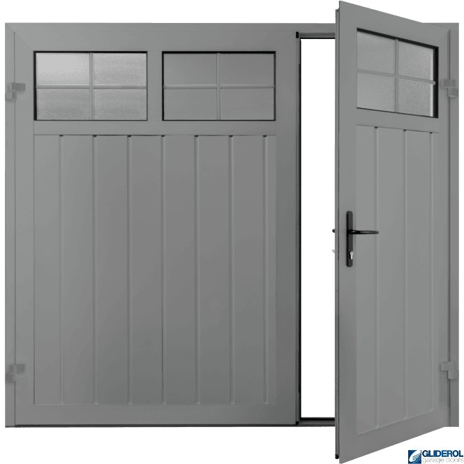 Gliderol SIGNAL GREY (RAL7004) Premium Vertical Medium Rib (non-insulated) Side Hinged Garage Door with windows (1/3)