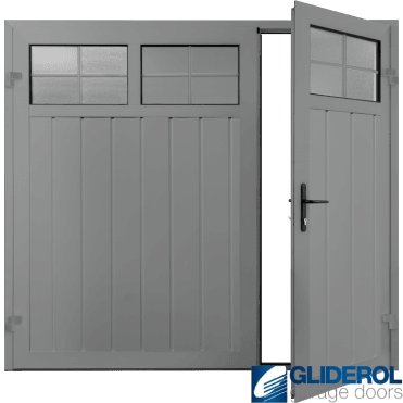 SIGNAL GREY (RAL7004) Premium Vertical Medium Rib (non-insulated) Side Hinged Garage Door with windows (1/3)