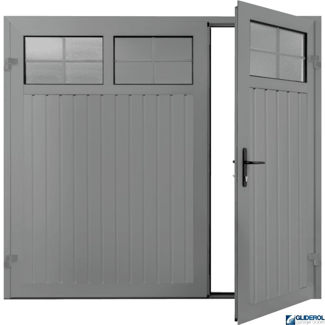Gliderol SIGNAL GREY (RAL7004) Premium Vertical Standard Rib (non-insulated) Side Hinged Garage Door with windows (1/3)