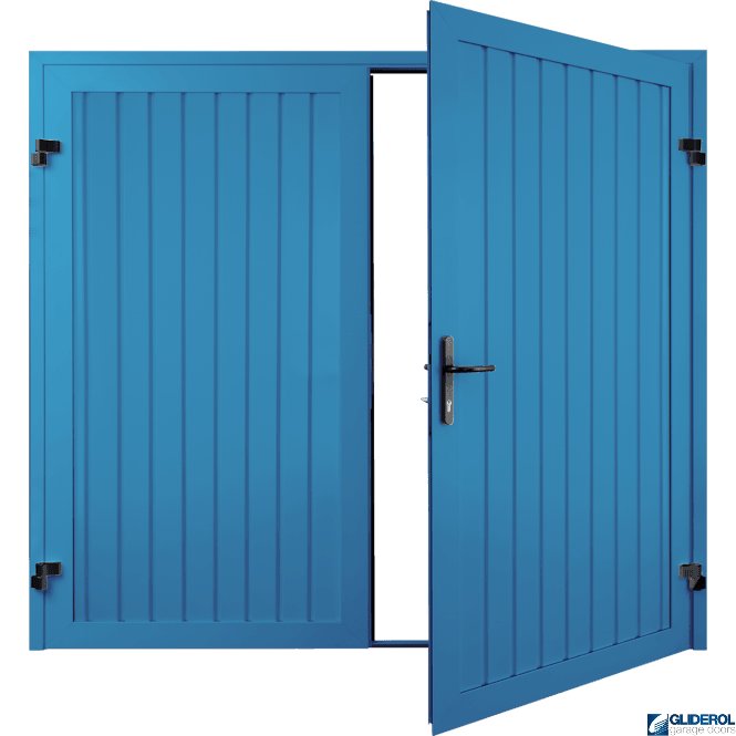 Gliderol SKY BLUE (RAL5015) Premium Vertical Standard Rib (non-insulated) Side Hinged Garage Door