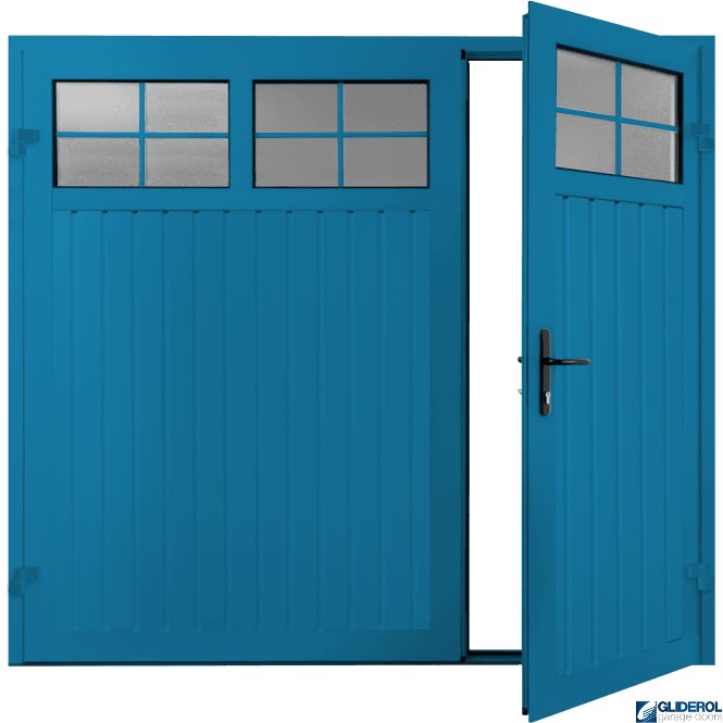 Gliderol SKY BLUE (RAL5015) Premium Vertical Standard Rib (non-insulated) Side Hinged Garage Door with windows (1/3)