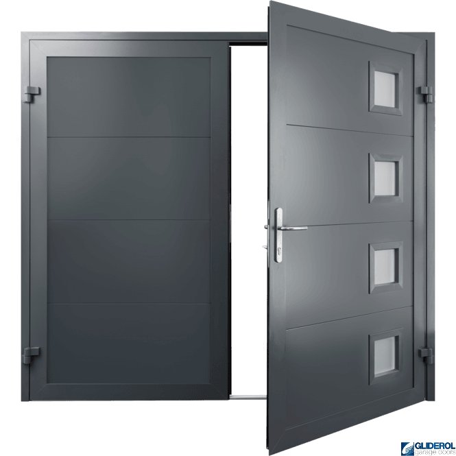 Gliderol SLATE-GREY (RAL7015) Insulated Porthole Side Hinged Garage Door