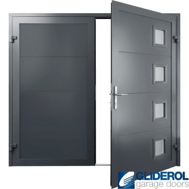 SLATE-GREY (RAL7015) Insulated Porthole Side Hinged Garage Door