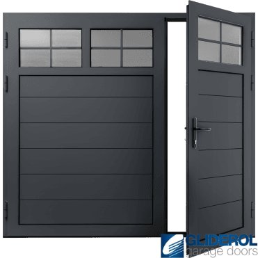 SLATE-GREY (RAL7015) Insulated Traditional Horizontal Medium Rib Side Hinged Garage Door (1/3)