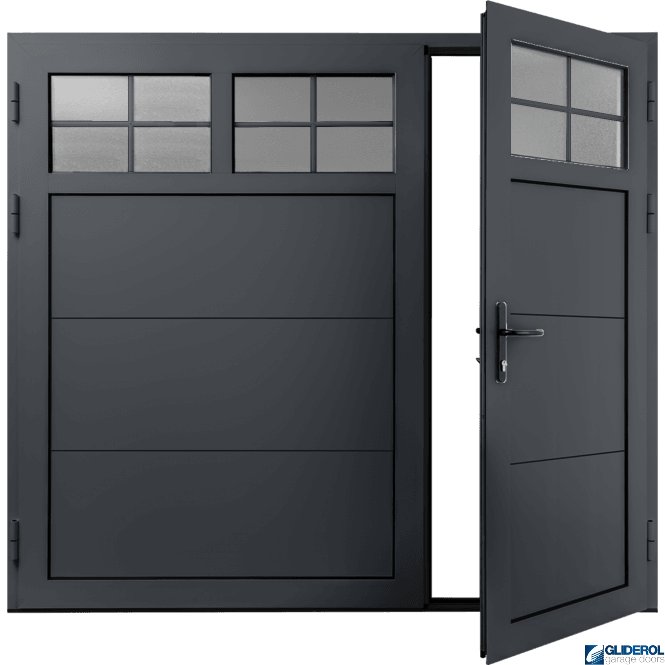 Gliderol SLATE-GREY (RAL7015) Insulated Traditional Horizontal Wide Rib Side Hinged Garage Door (1/3)