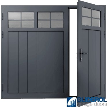 SLATE-GREY (RAL7015) Insulated Traditional Vertical Medium Rib Side Hinged Garage Door (1/3)