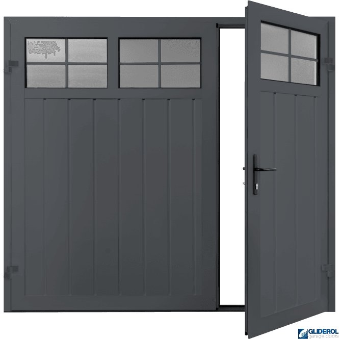 Gliderol SLATE GREY (RAL7015) Premium Vertical Medium Rib (non-insulated) Side Hinged Garage Door with windows (1/3)