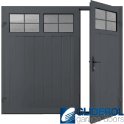 SLATE GREY (RAL7015) Premium Vertical Medium Rib (non-insulated) Side Hinged Garage Door with windows (1/3)