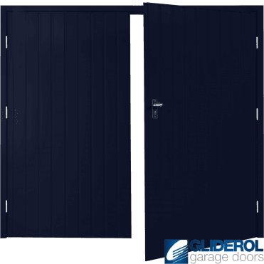 STEEL BLUE (RAL5011) Budget Vertical Standard Rib Side Hinged Garage Door