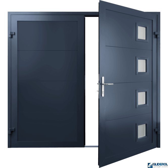 Gliderol STEEL-BLUE (RAL5011) Insulated Porthole Side Hinged Garage Door
