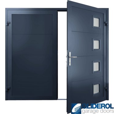 STEEL-BLUE (RAL5011) Insulated Porthole Side Hinged Garage Door